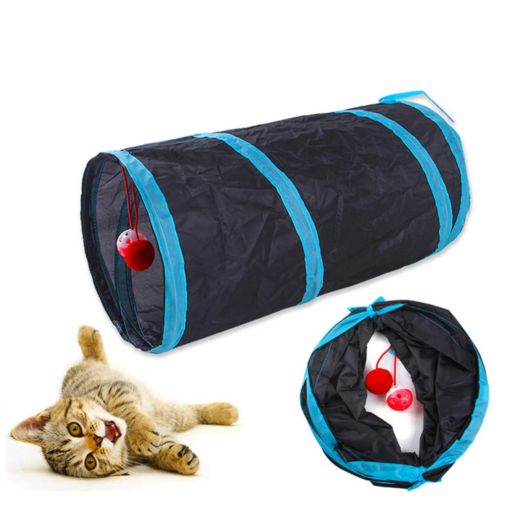 Túnel Dobrável para Gatos com Brinquedos Interativos