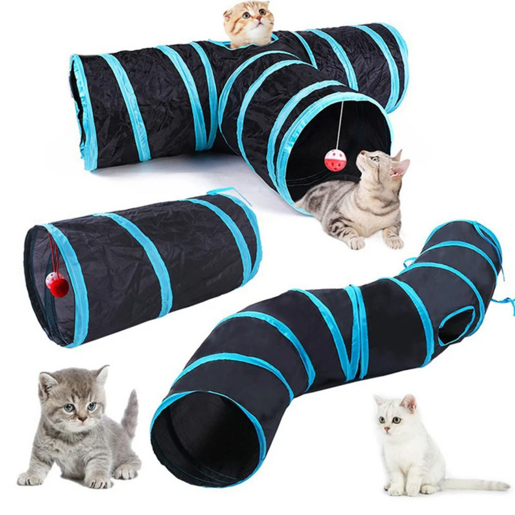 Túnel Dobrável para Gatos com Brinquedos Interativos