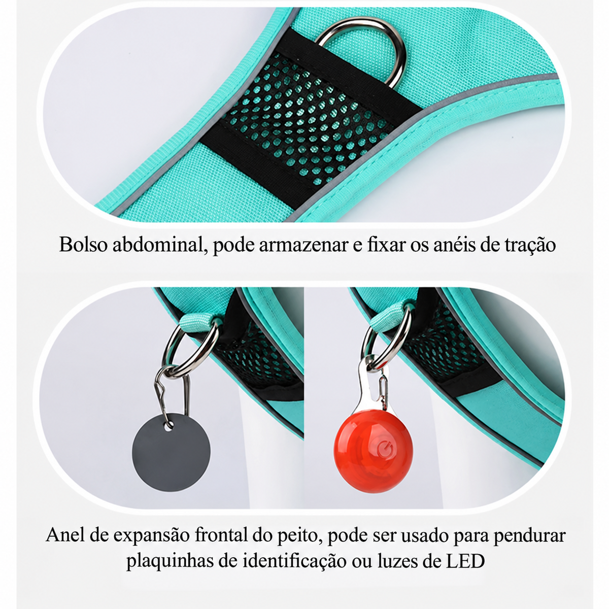 Peitoral Refletivo Ajustável para Cães com Suporte para AirTag – Confortável e Seguro