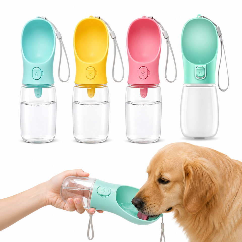 Garrafa de Passeio Pet Portátil 2 em 1 -  Bebedouro e Comedouro