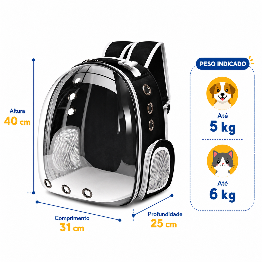 Mochila de Transporte Pet Visão Panorâmica Astronauta para Cachorro e Gato